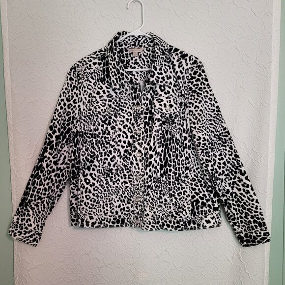 Laura Ashley Jackets & Blazers - Laura Ashley Black & White Leopard Print Rhinestone Bling Button Jacket Size XL